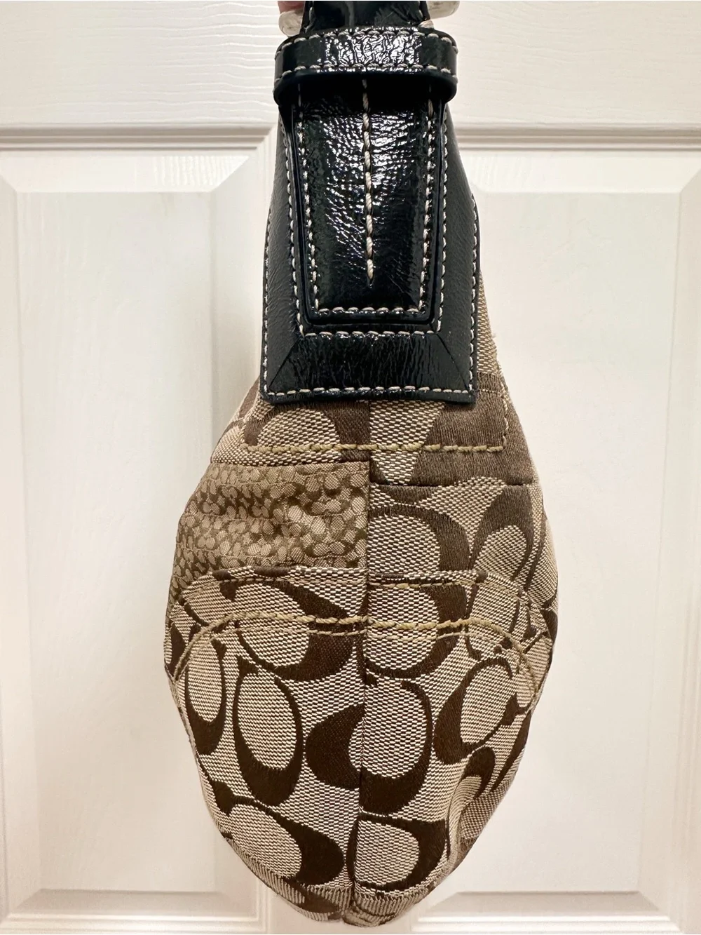 Coach Soho Crescent Hobo Bag Patchwork Black Patent Leather Y2K